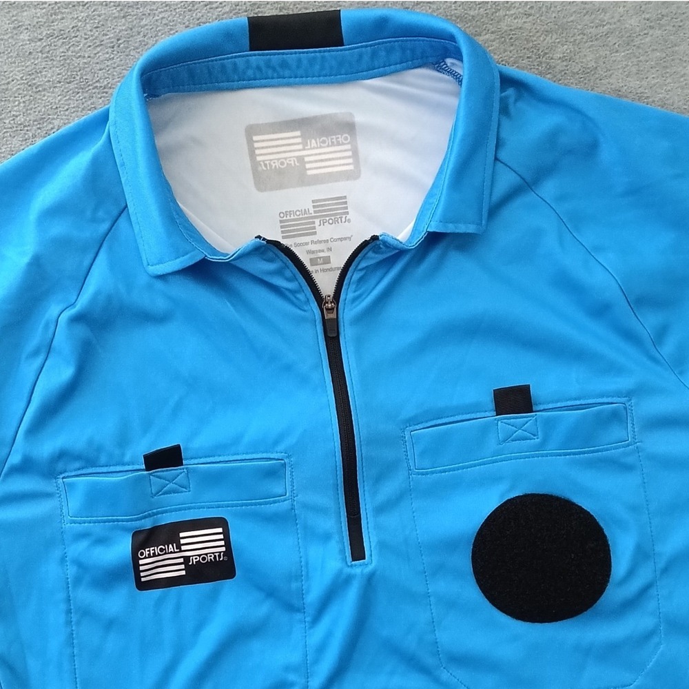Official Sports Men Cyan Blue US Soccer Federation Referee Jersey Short Sleeve M
